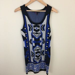 t/o Dress Womens Small Blue Black Aztec print Sleeveless